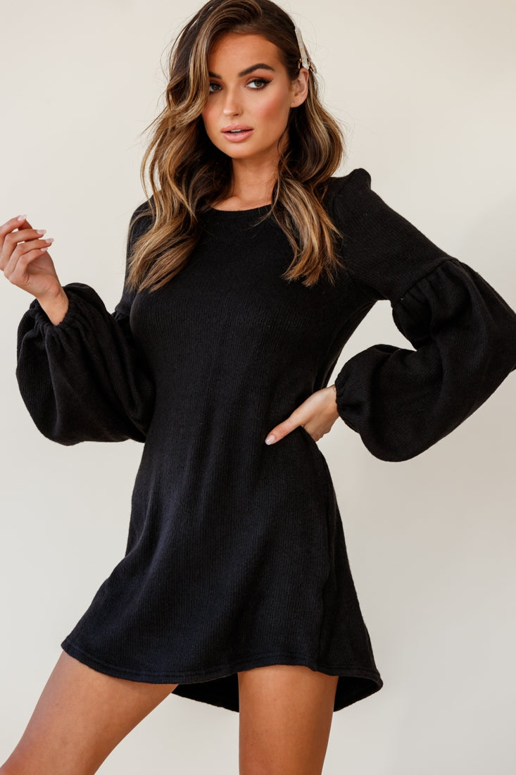 Shop the Morais Puff Sleeved Sweater Dress Black | Selfie Leslie Australia
