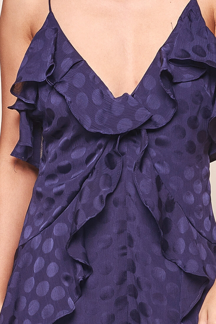 Lais Ruffled Polka Dot Romper Navy by Selfie Leslie