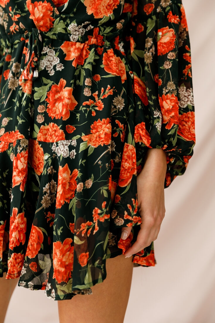 Annalise Long Sleeve Drawstring Dress Green/Orange by Selfie Leslie
