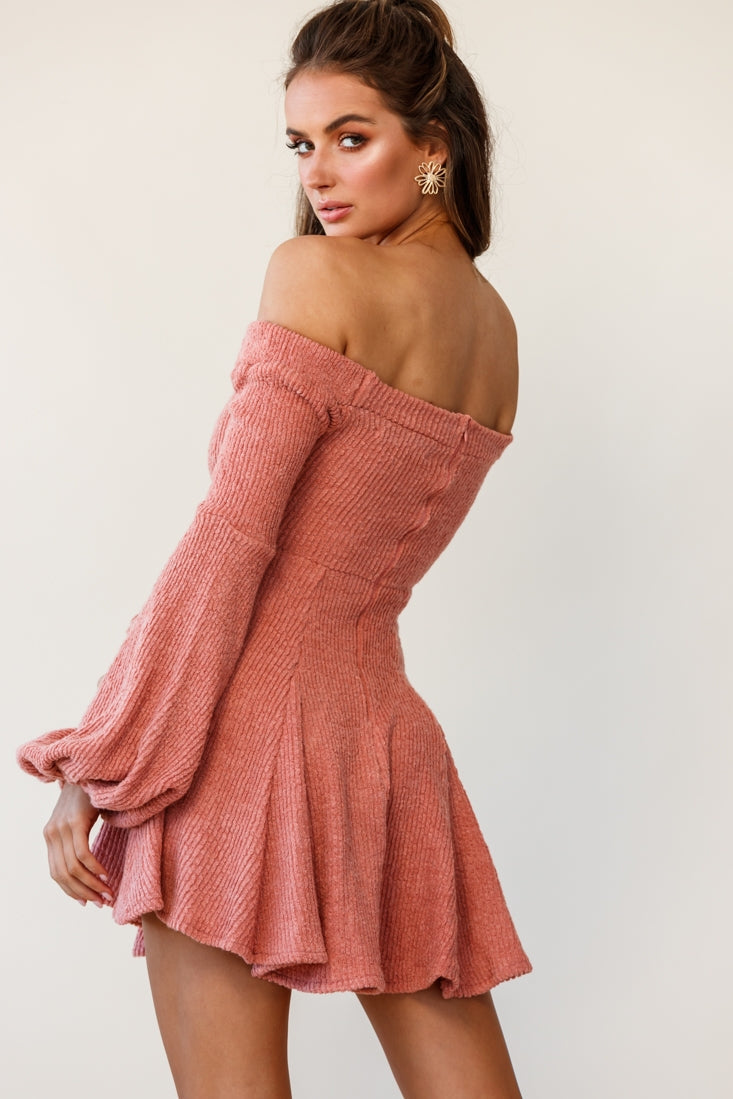 Morais Puff Sleeve Off Shoulder Fit and Flare Sweater Dress Rose by Selfie Leslie