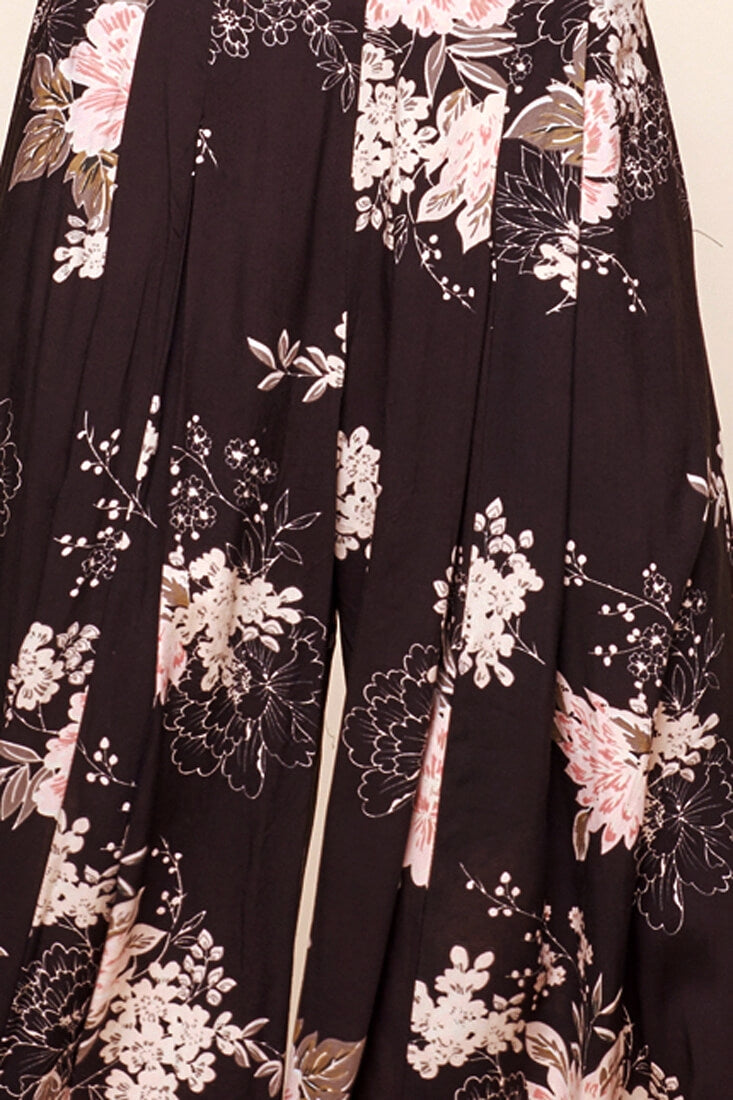 Cicely Floral Wide Leg Pants Black by Selfie Leslie