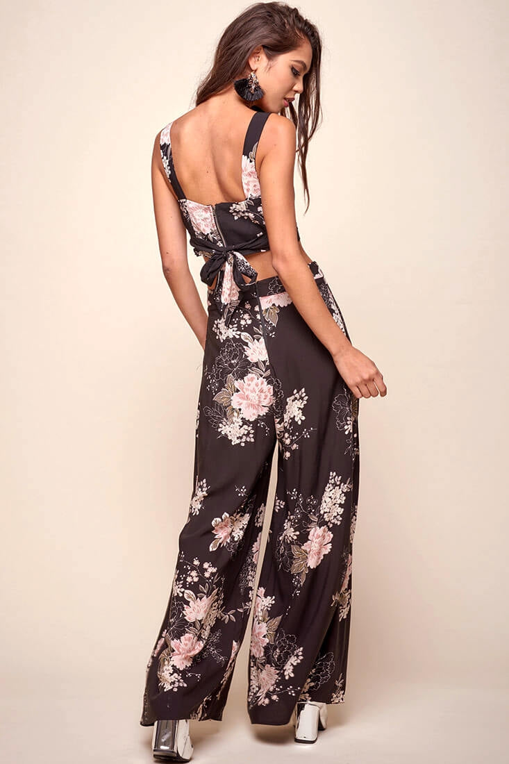 Cicely Floral Wide Leg Pants Black by Selfie Leslie