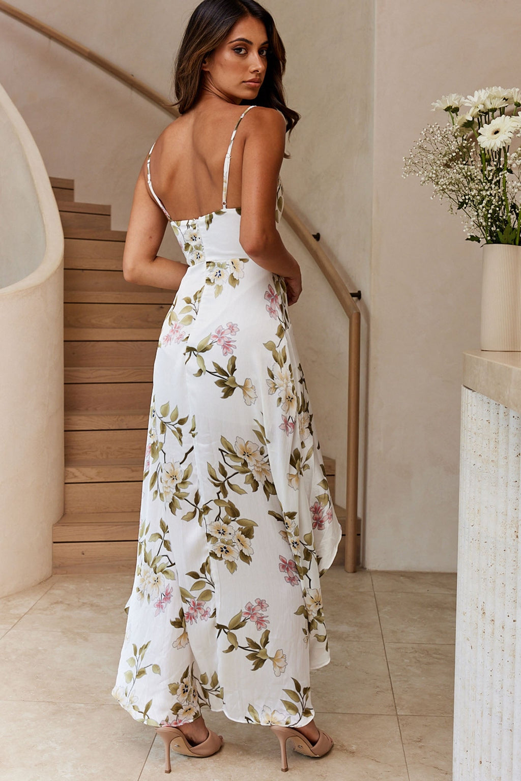 Imelda V-Neckline High-Low Hem Dress White by Selfie Leslie