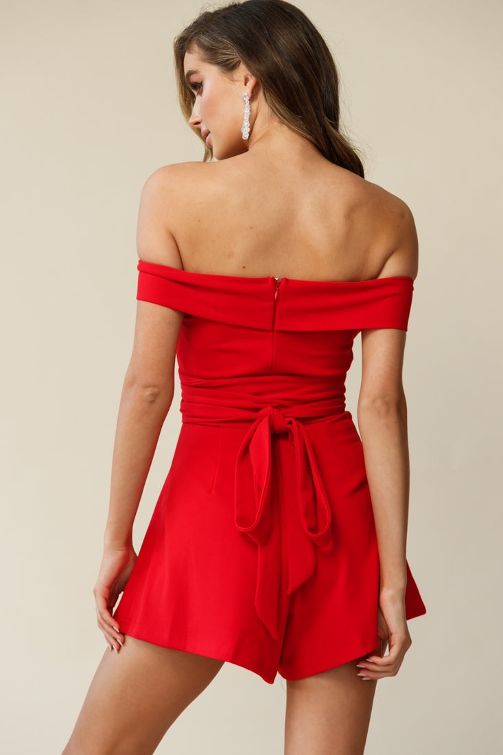 Crossroads Bardot Neckline Wrap Torso Romper Red by Selfie Leslie