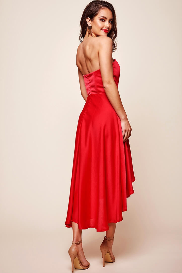 Mia Strapless A-Line Midi Dress Red by Selfie Leslie