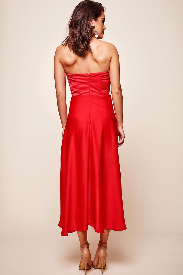 Mia Strapless A-Line Midi Dress Red by Selfie Leslie