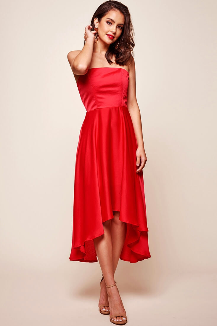 Mia Strapless A-Line Midi Dress Red by Selfie Leslie