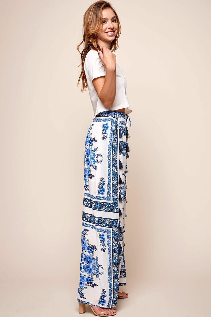 Monaco Wide Leg Tassel Pants White by Selfie Leslie