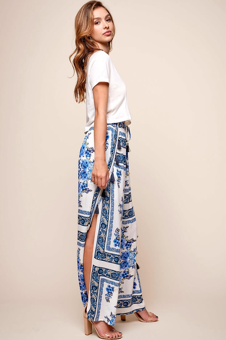 Monaco Wide Leg Tassel Pants White by Selfie Leslie