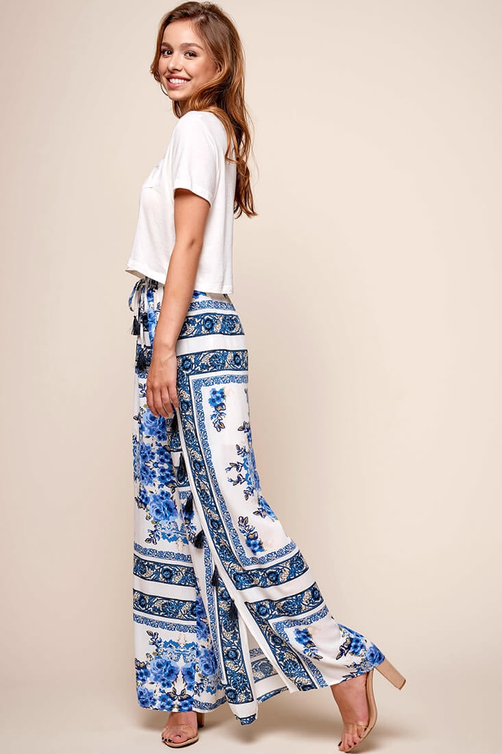 Monaco Wide Leg Tassel Pants White by Selfie Leslie