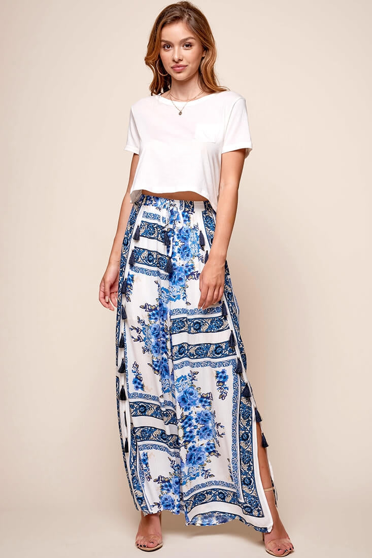 Monaco Wide Leg Tassel Pants White by Selfie Leslie