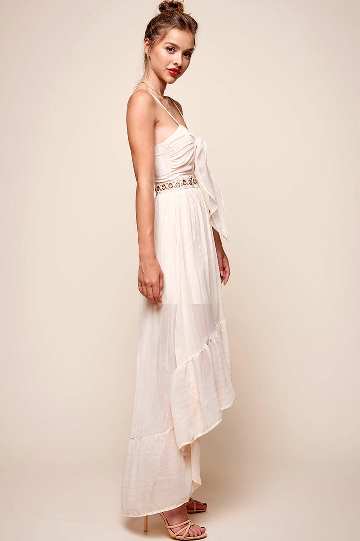 Riviera High-Low Hem Dress Beige by Selfie Leslie