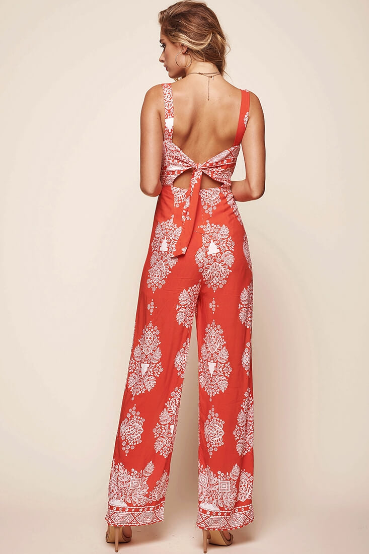 Angie Tie Back Jumpsuit Red by Selfie Leslie