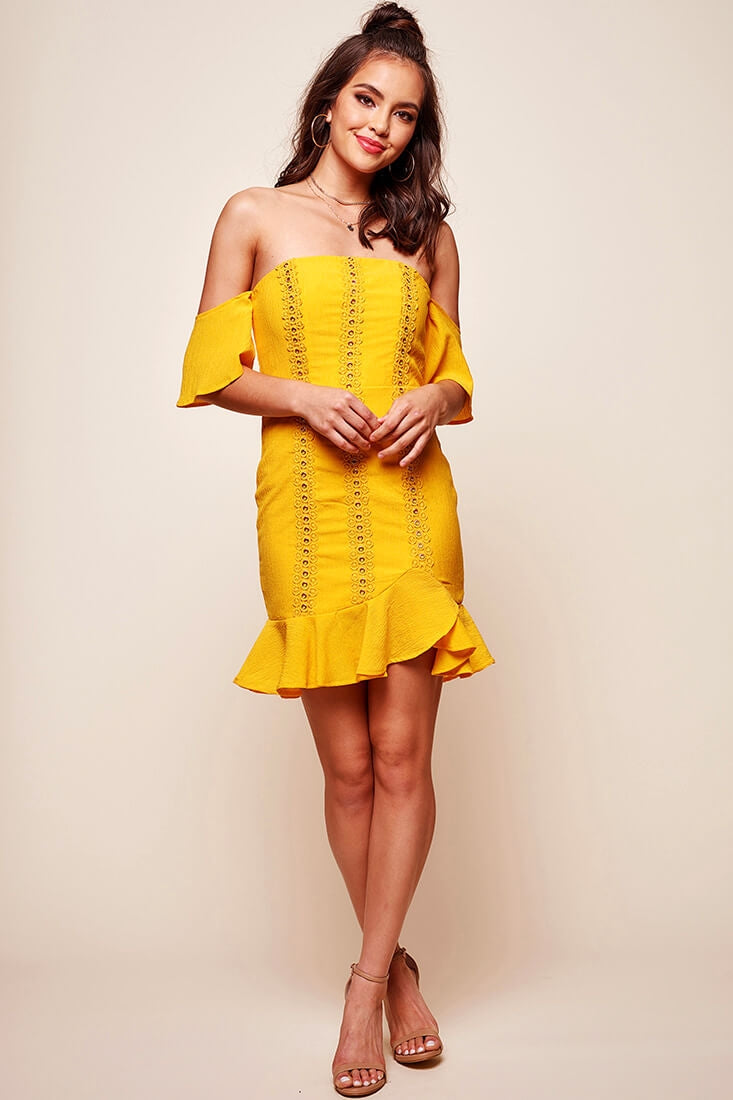 Natalia Off Shoulder Ruffle Trim Dress Mango by Selfie Leslie