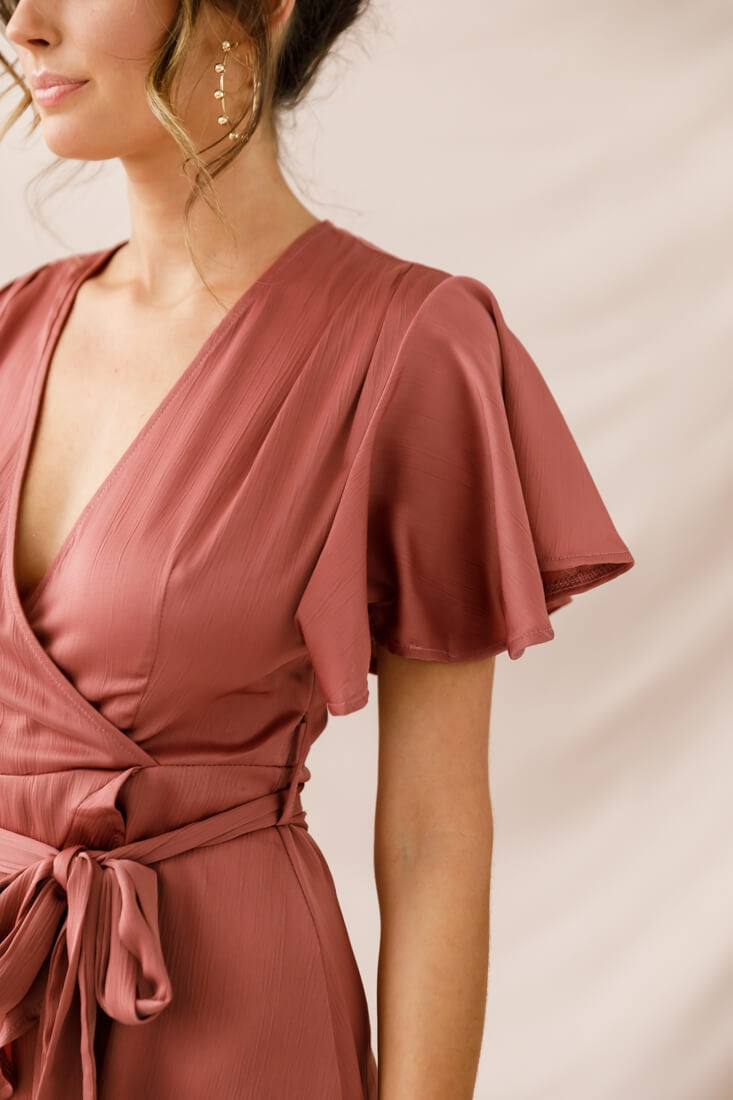 Cami Angel Sleeve Faux Wrap Dress Rose by Selfie Leslie
