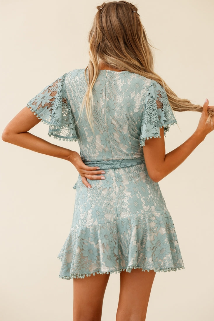 Cami Angel Sleeve Faux Wrap Dress Sage With Beige Lining by Selfie Leslie