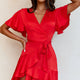Cami Angel Sleeve Faux Wrap Dress Red