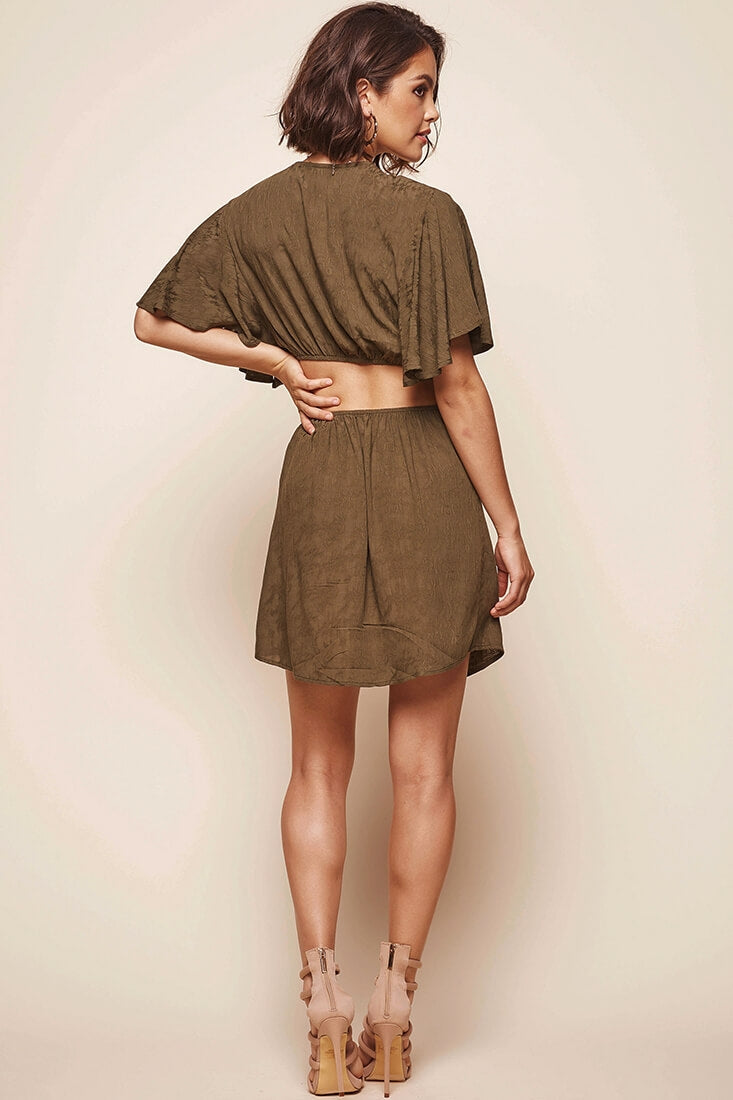 Selfie Batwing Bust Tie Dress Olive by Selfie Leslie