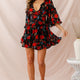 Albany Lace Up Back Frill Dress Black/Red
