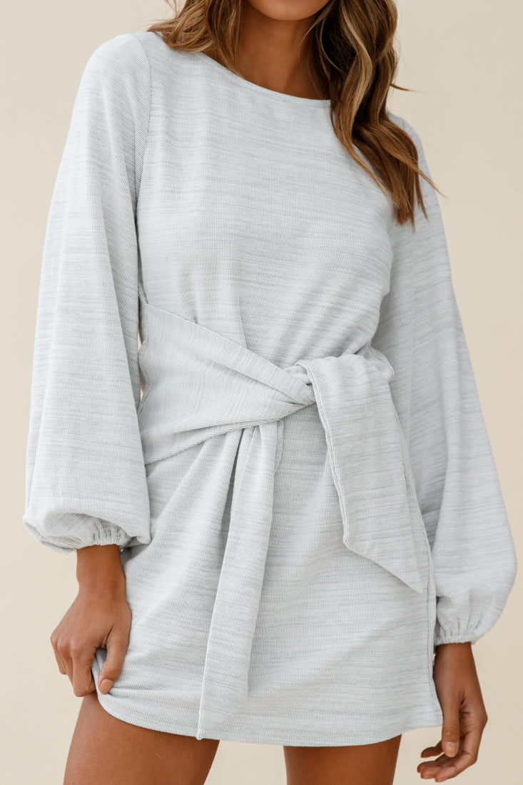 Rapt Waist Tie Bishop Sleeve Knit Dress Steel Grey by Selfie Leslie