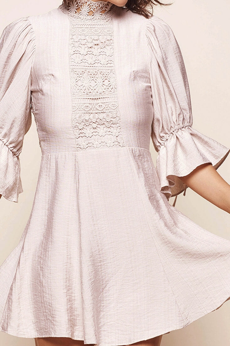 Martha High Neck Babydoll Dress Beige by Selfie Leslie