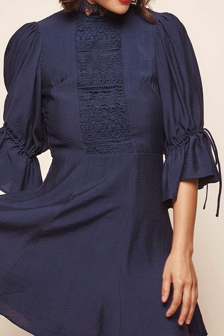 Martha High Neck Babydoll Dress Navy by Selfie Leslie