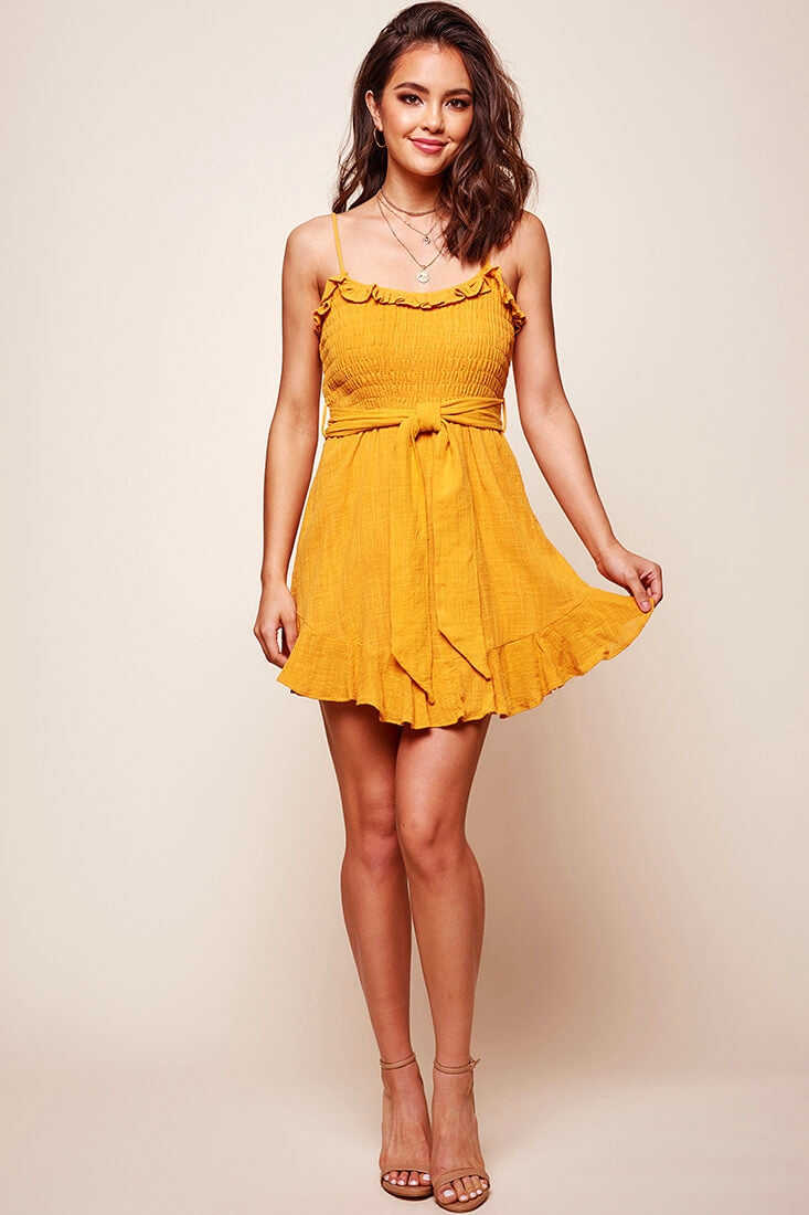 Mika Shirred Bust Swing Dress Mustard by Selfie Leslie