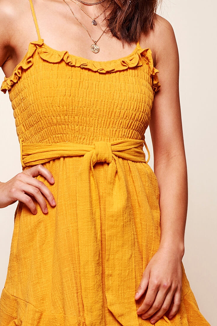 Mika Shirred Bust Swing Dress Mustard by Selfie Leslie