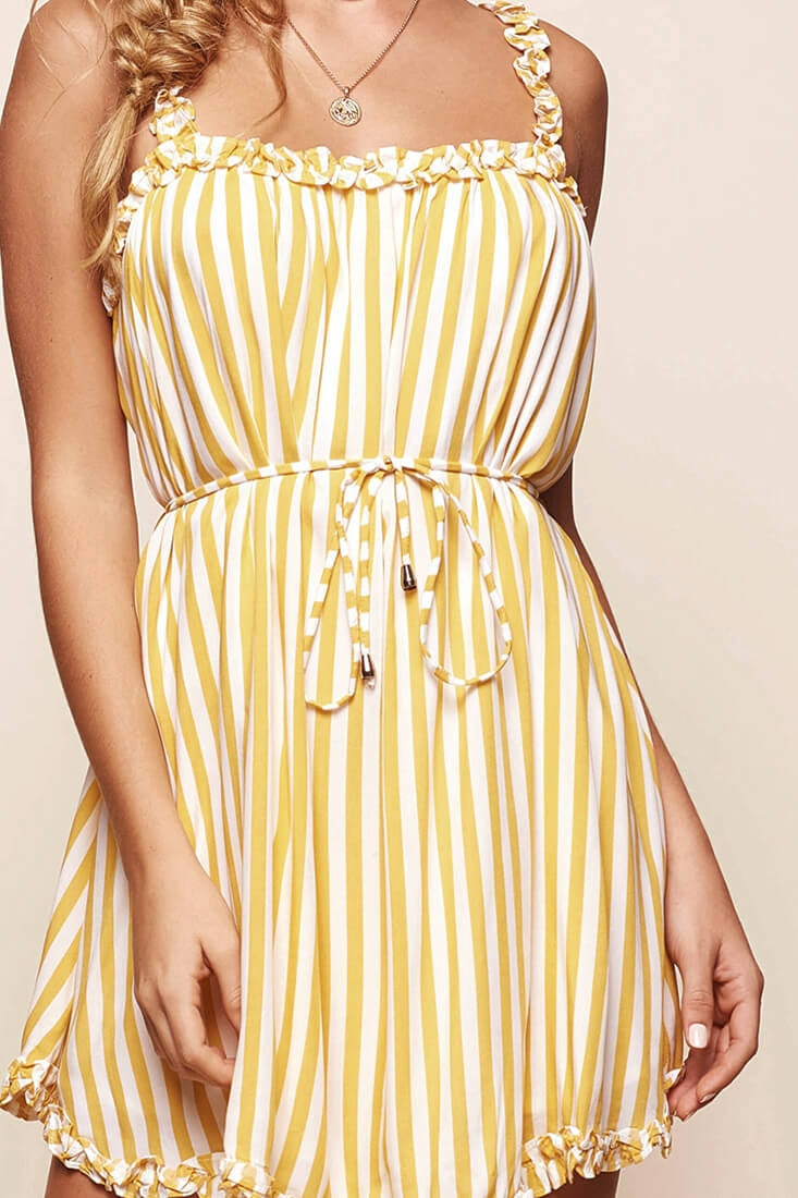 Funfair Waist Tie Stripe Dress Mustard by Selfie Leslie