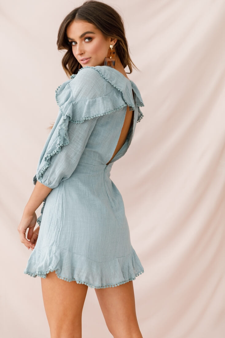 Peta Faux Wrap Ruffle Dress Sage by Selfie Leslie
