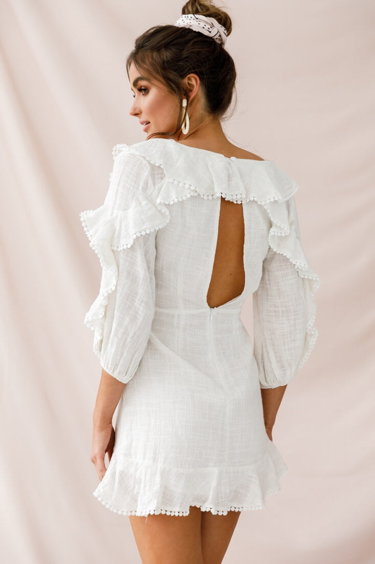 Peta Faux Wrap Ruffle Dress White by Selfie Leslie