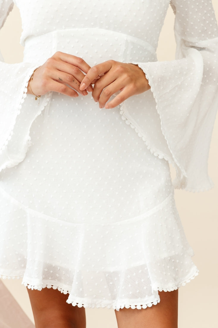 Angelou Long Bell Sleeve Hail Spot Dress White by Selfie Leslie