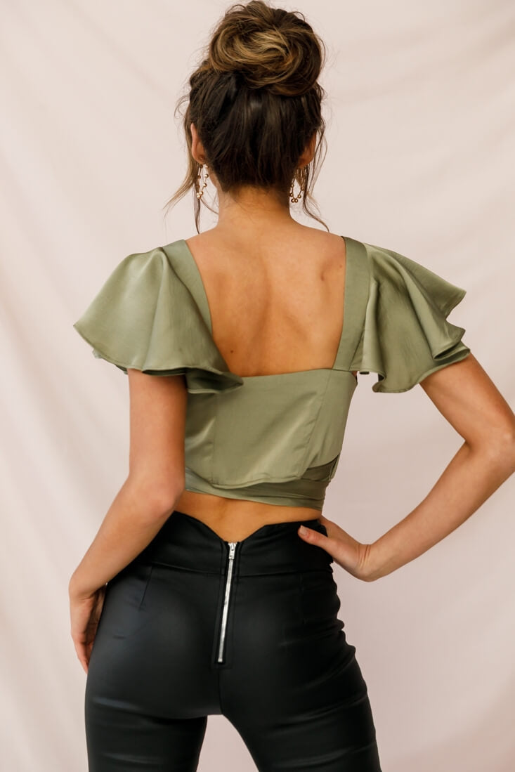 Marquise Wrap Crop Top Olive by Selfie Leslie