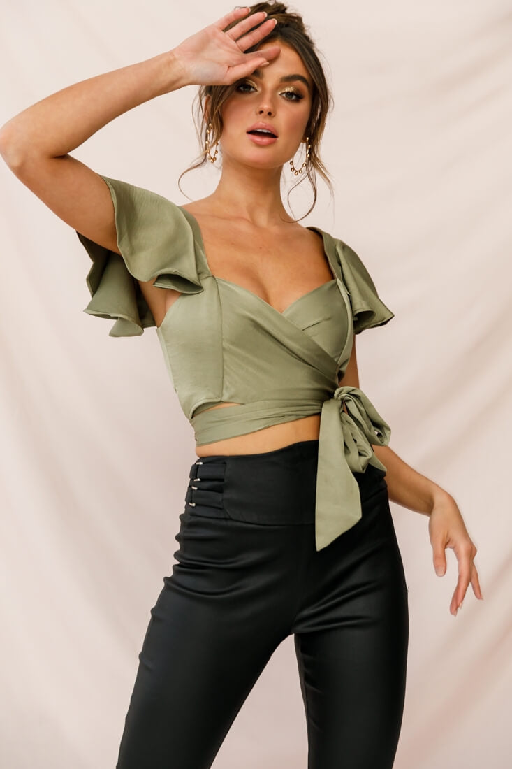 Marquise Wrap Crop Top Olive by Selfie Leslie