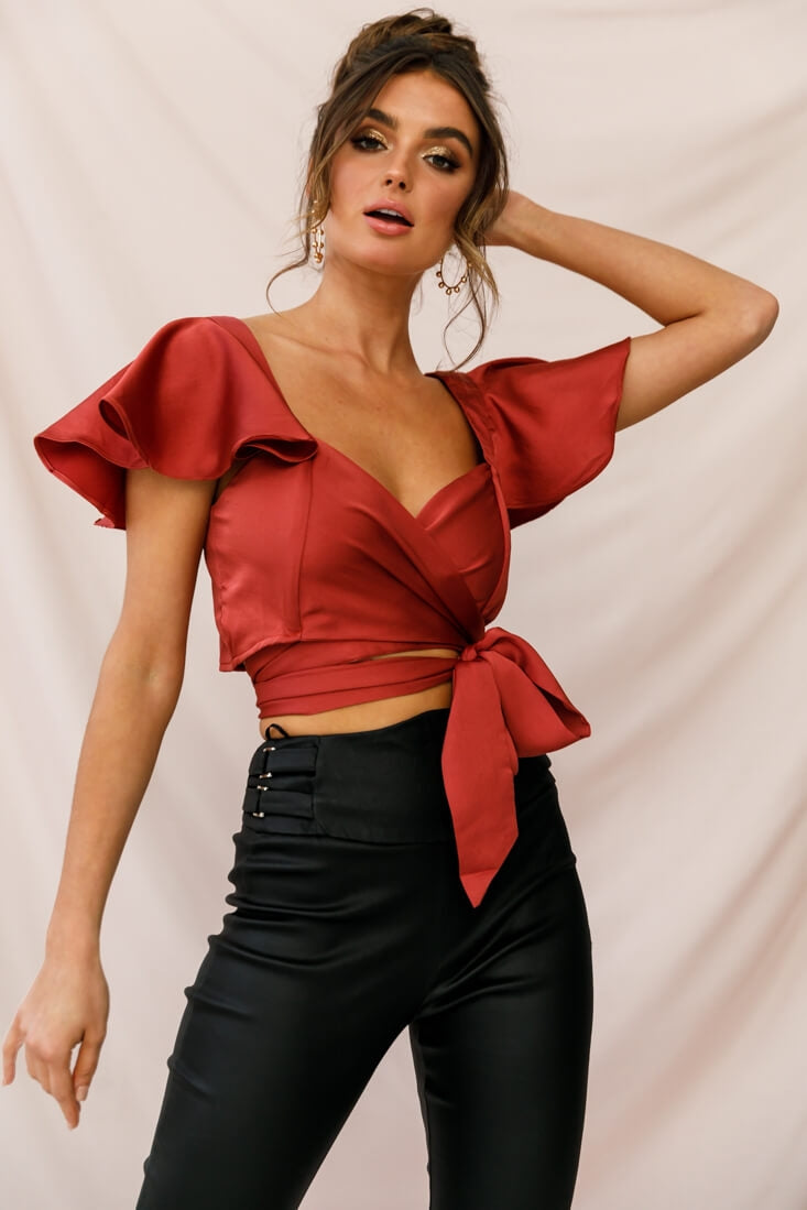 Marquise Wrap Crop Top Rosewood by Selfie Leslie