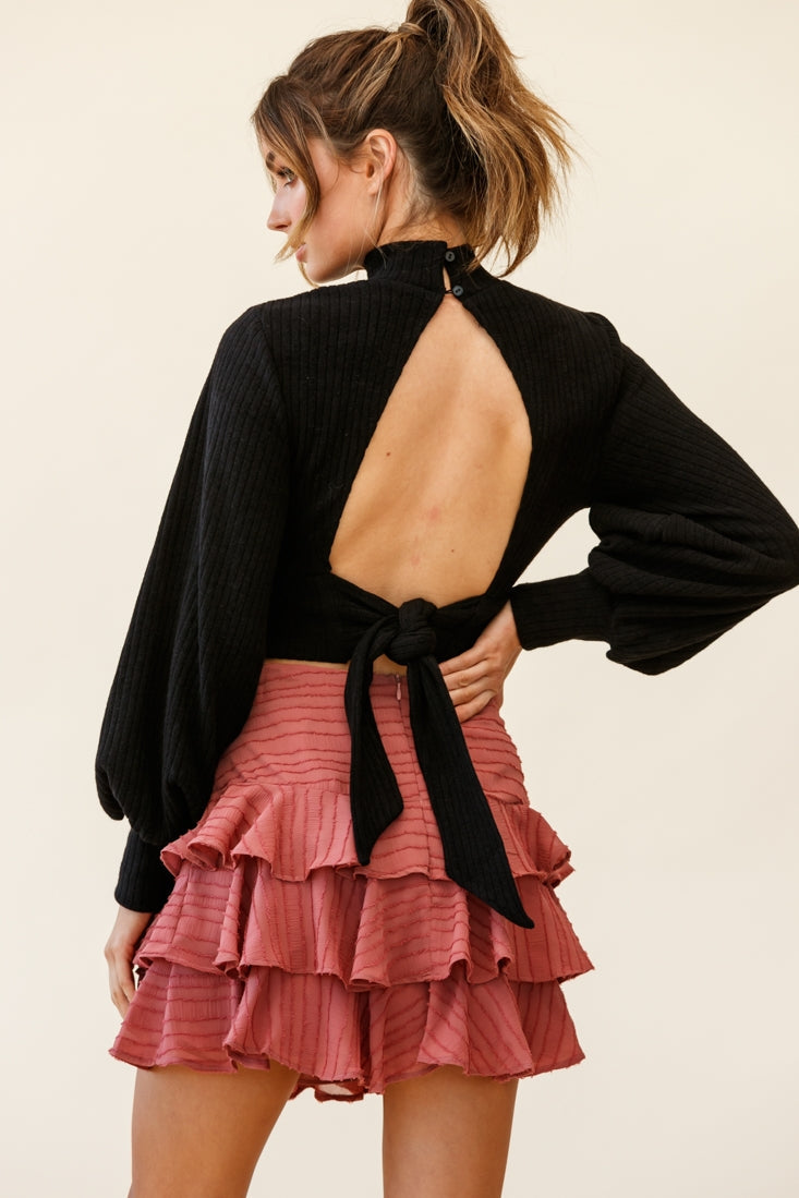 Prove It Keyhole Front Backless Knit Crop Top Black by Selfie Leslie