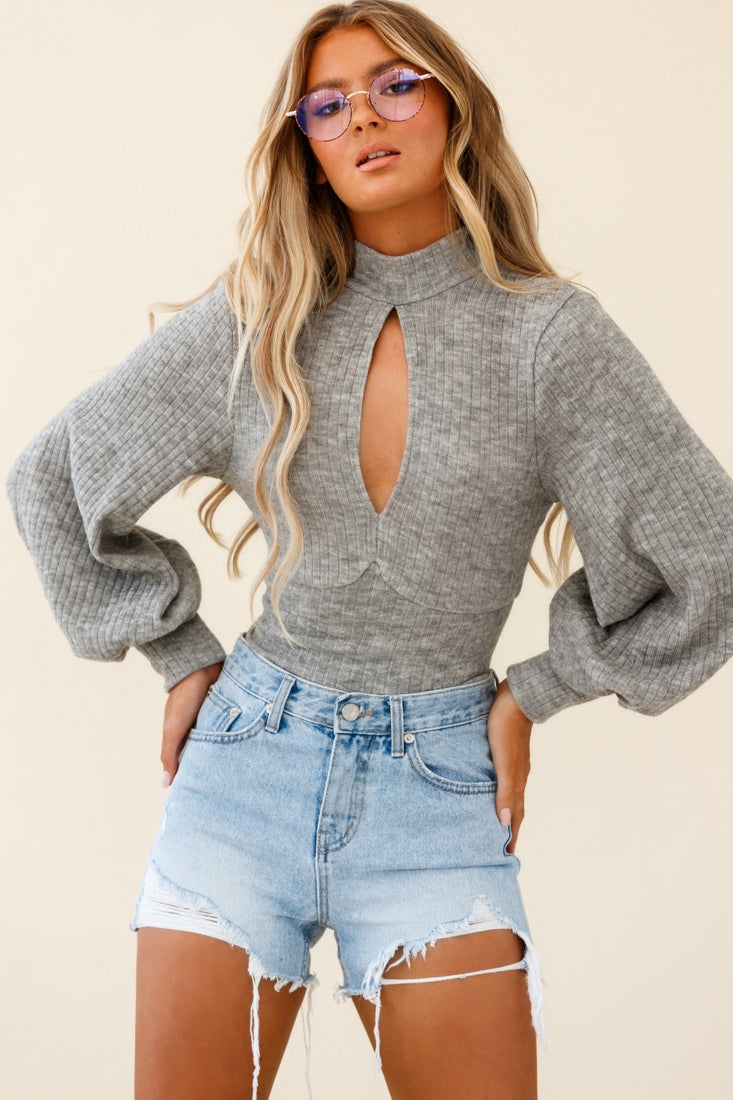 Prove It Keyhole Front Backless Knit Crop Top Grey Marle by Selfie Leslie