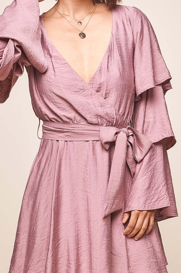 Bellini Tiered Ruffle Sleeve Dress Mauve by Selfie Leslie