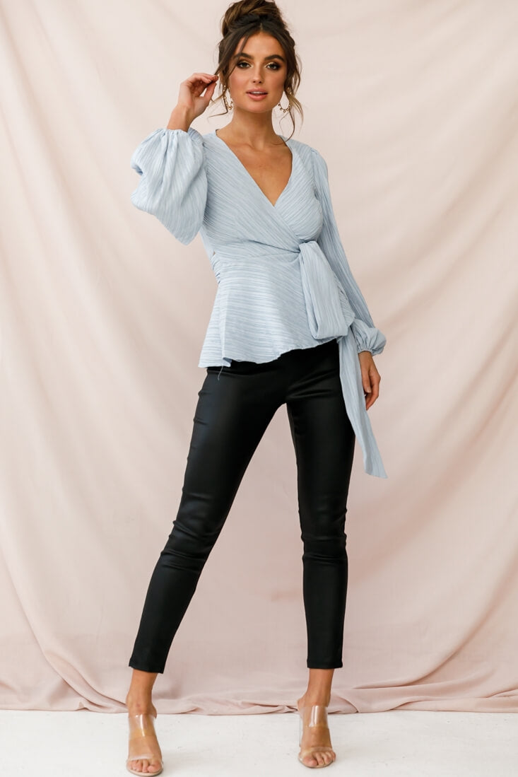 Macy Fit and Flare Wrap Top Blue by Selfie Leslie