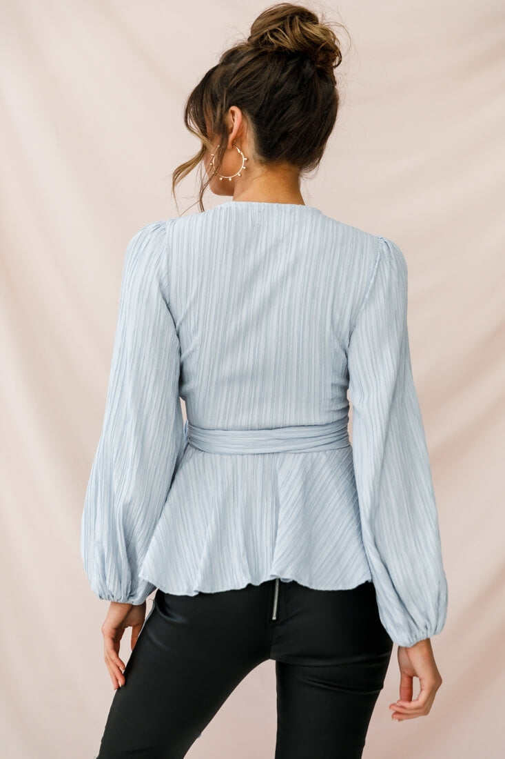 Macy Fit and Flare Wrap Top Blue by Selfie Leslie
