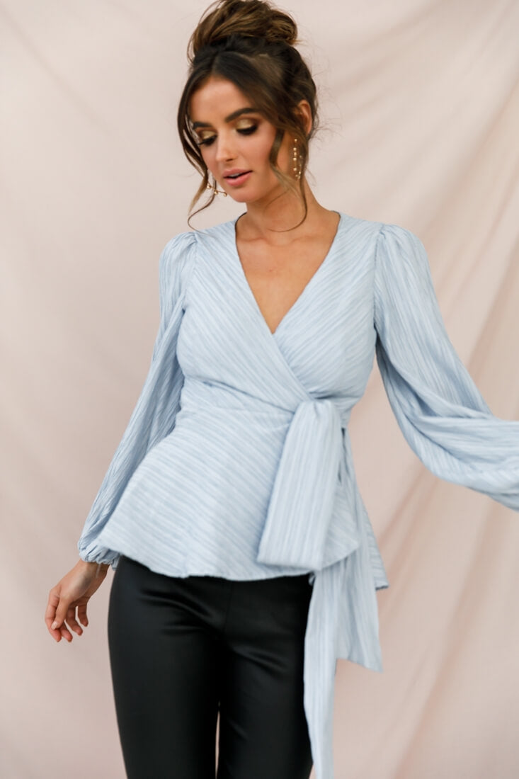 Macy Fit and Flare Wrap Top Blue by Selfie Leslie