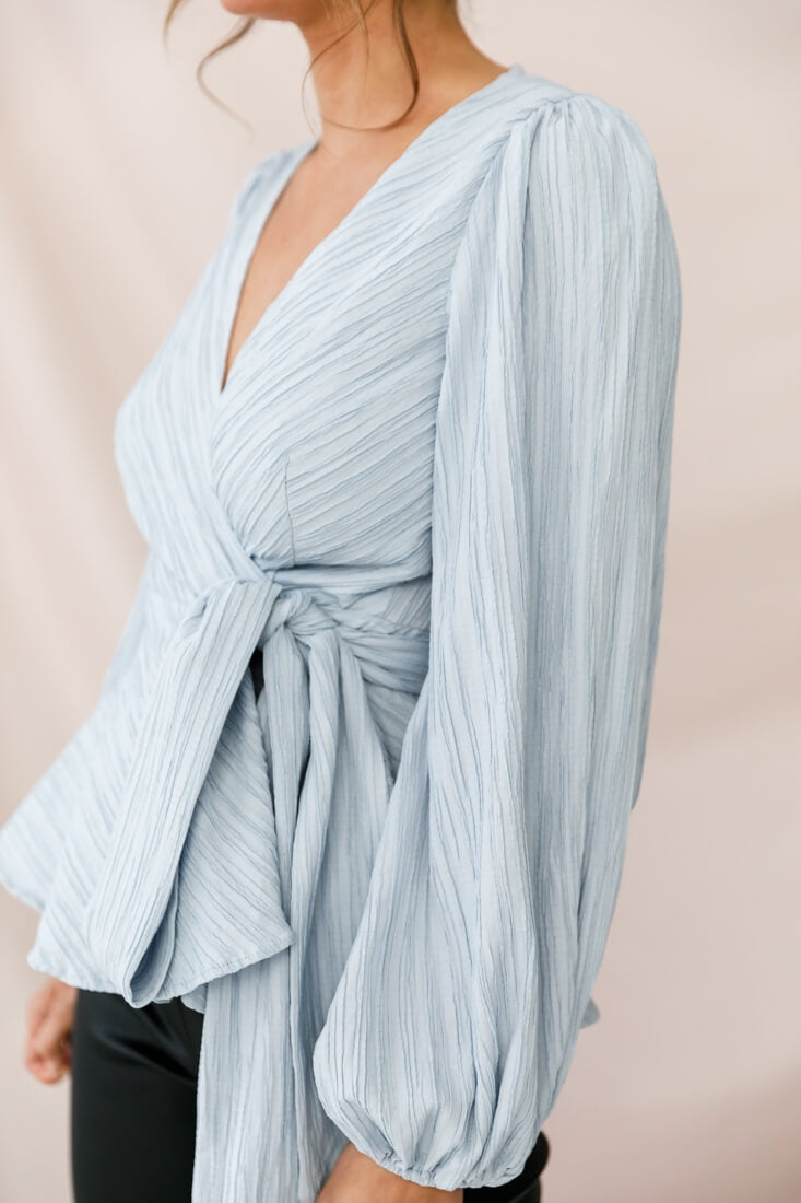 Macy Fit and Flare Wrap Top Blue by Selfie Leslie