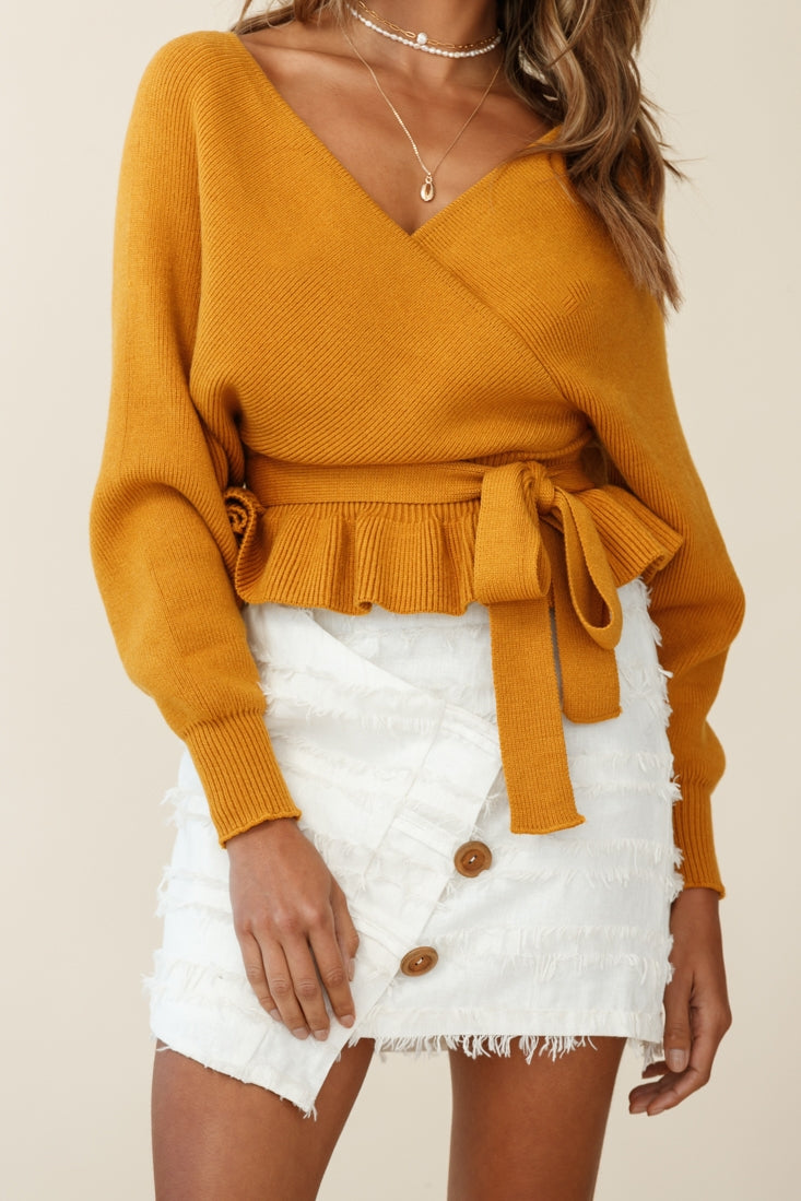 Amara Long Sleeve Knit Top Mustard by Selfie Leslie