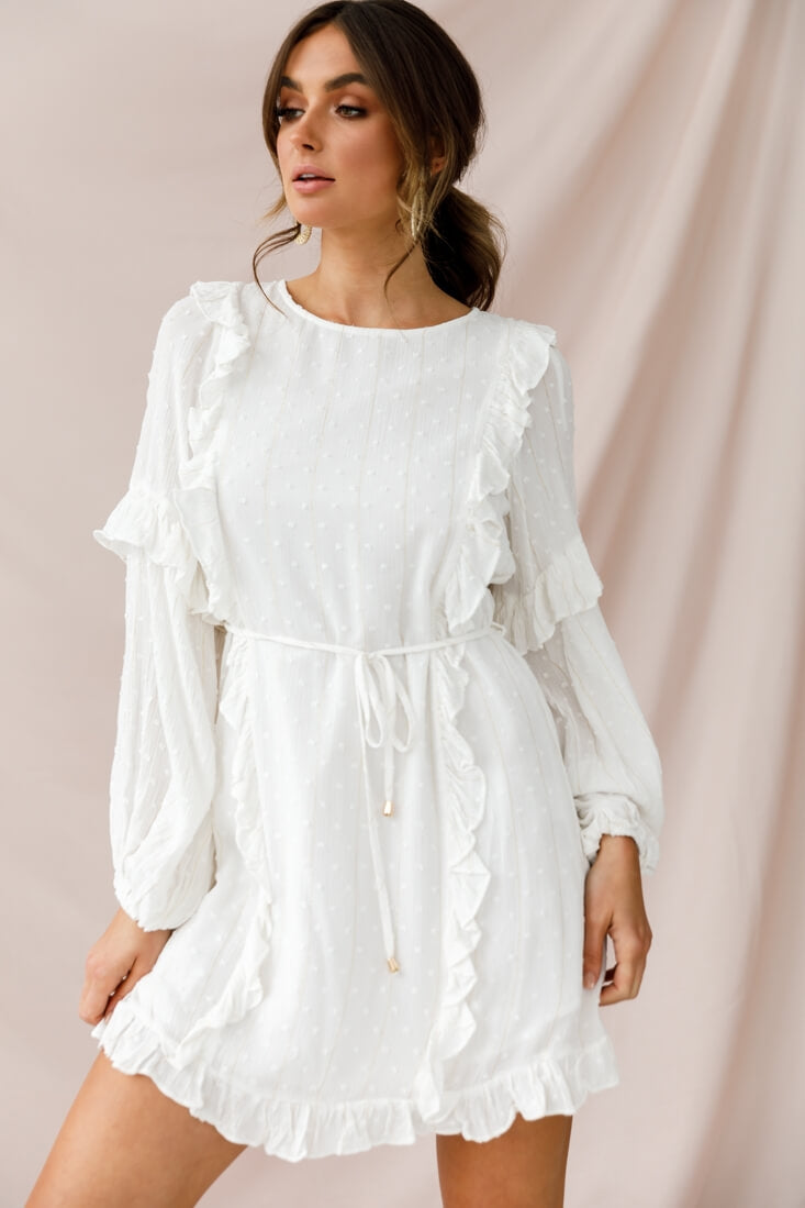 Maiden Long Sleeve Frill Dress White by Selfie Leslie