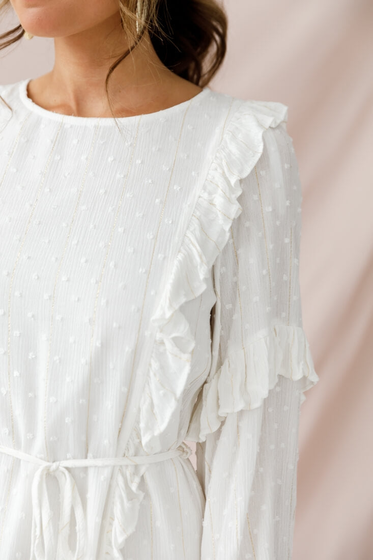 Maiden Long Sleeve Frill Dress White by Selfie Leslie