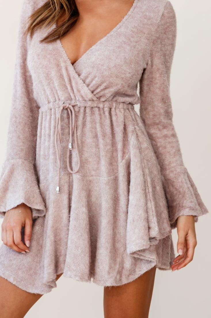 Wait For It Long Sleeve Drawstring Dress Blush by Selfie Leslie