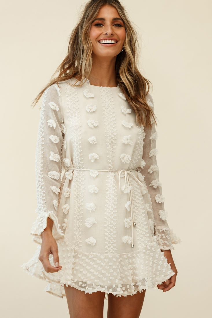 Montville Long Sleeve Embellished Dress Beige by Selfie Leslie