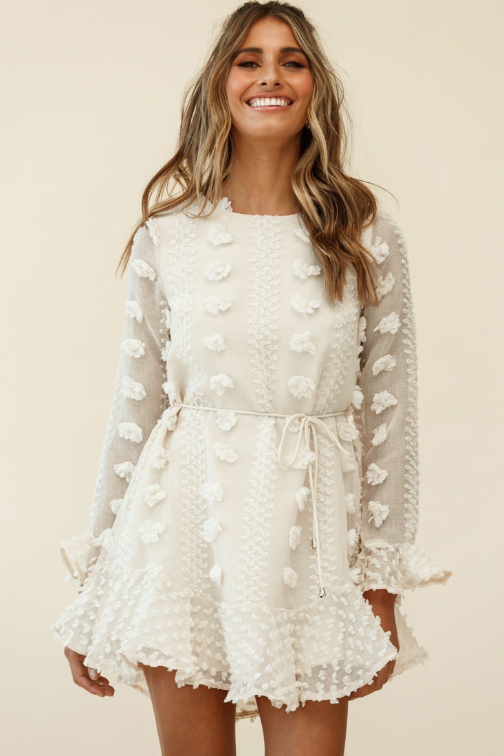 Montville Long Sleeve Embellished Dress Beige by Selfie Leslie