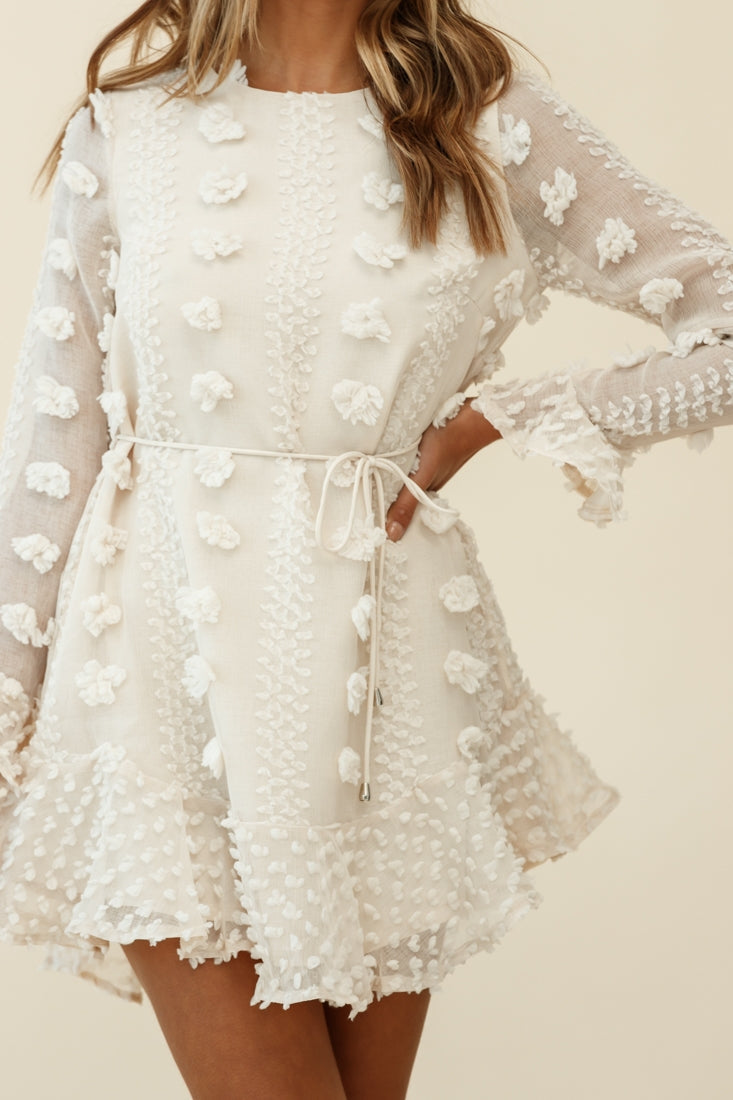 Montville Long Sleeve Embellished Dress Beige by Selfie Leslie