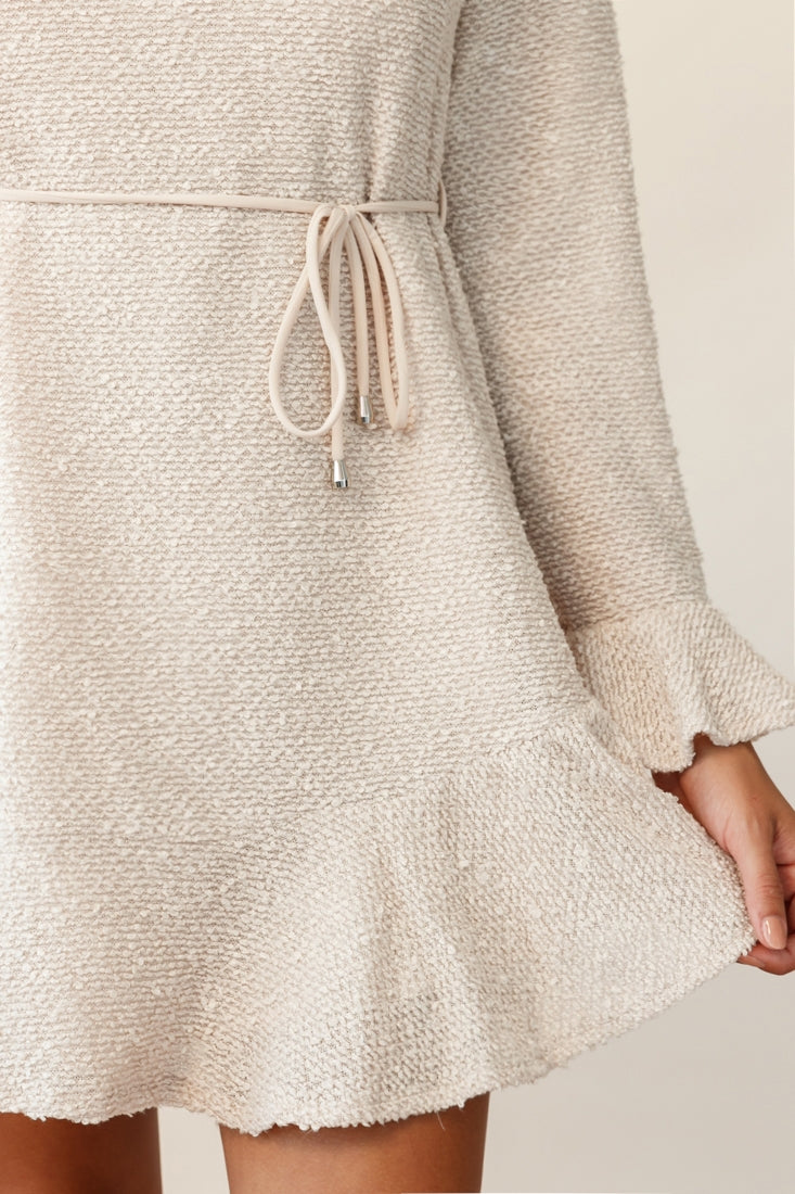 Montville Long Sleeve Knit Dress Beige by Selfie Leslie